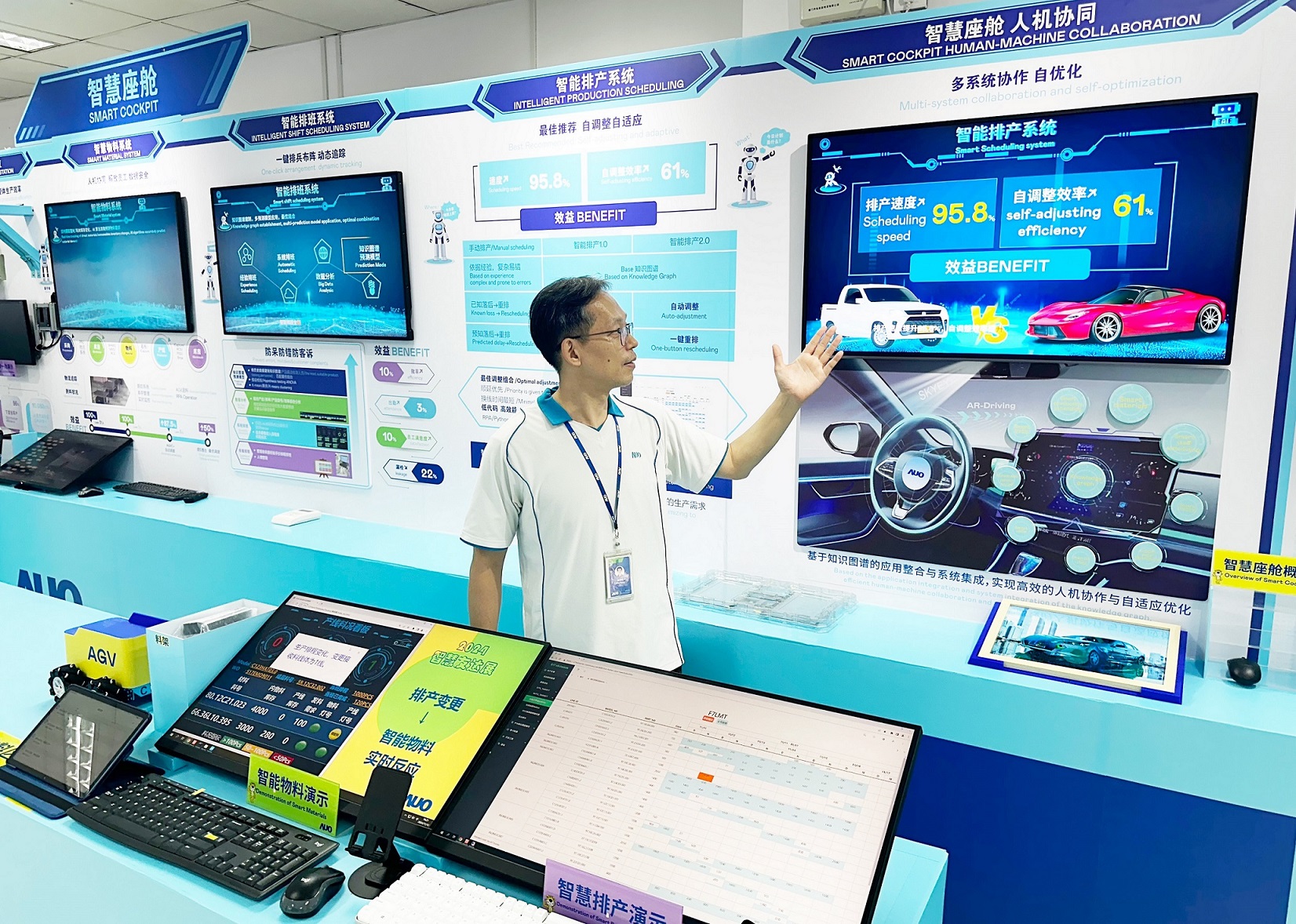 友達廈門將5G+ABC技術串聯生產管理全流程，打通研發、採購、生管、製程、設備、品質等產品全生命週期製造流程，完成數位化設計、智慧供應鏈、智慧座艙、全流程設備管理、資料驅動優化、智慧線上檢測、智慧品管等自我調整生產模式升級